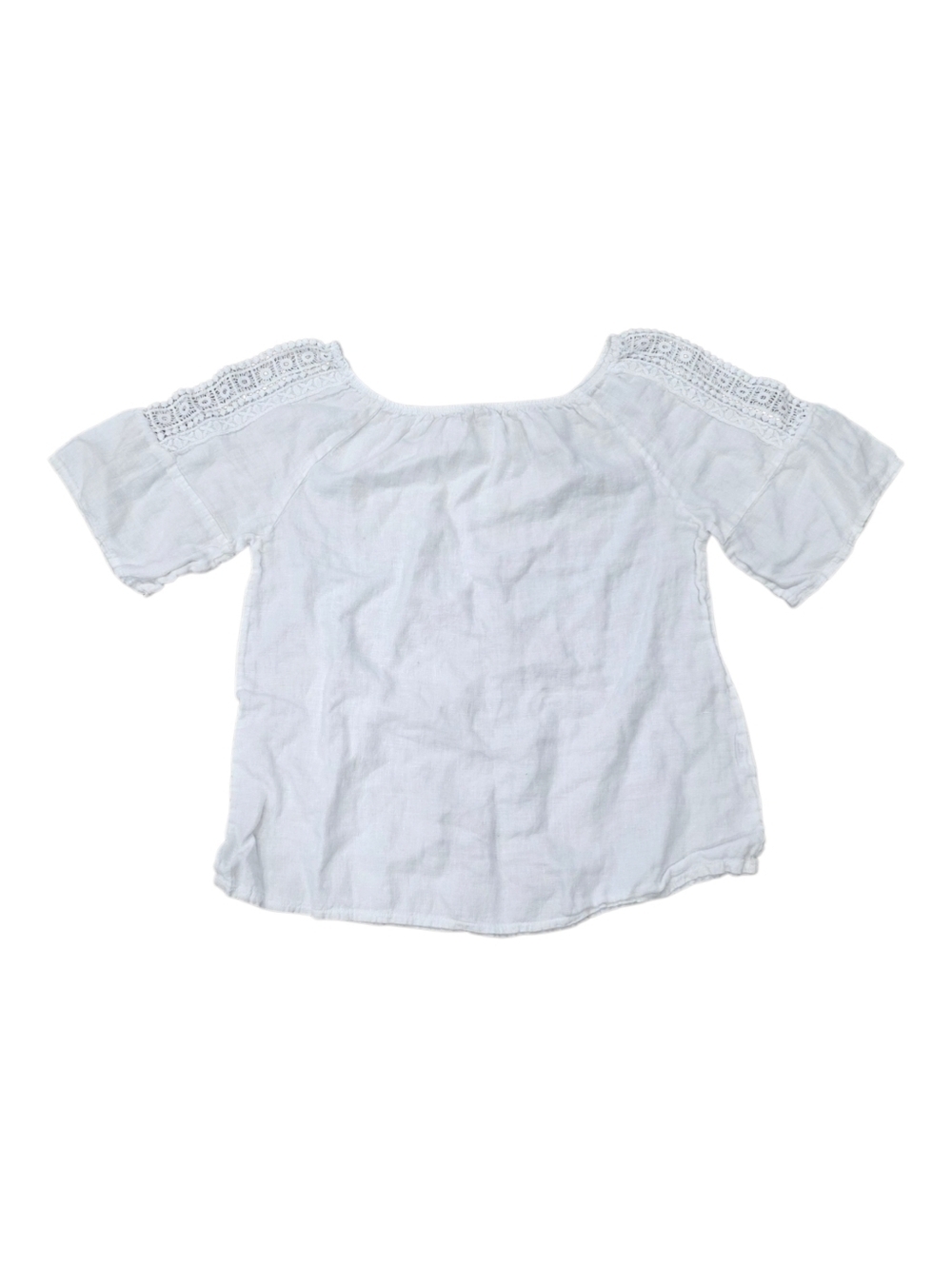 Terzo Millennio White Crochet Sleeve 100% Linen Top S